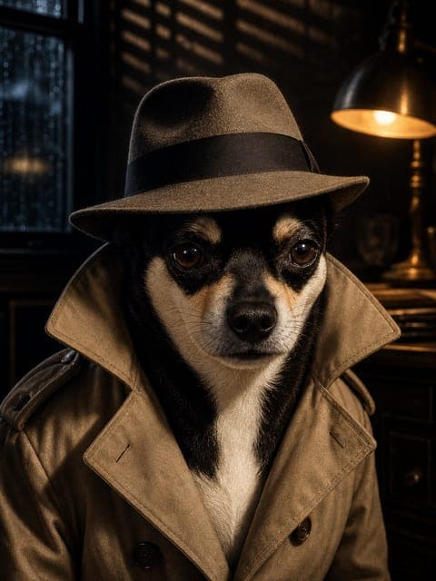 Marktportret: hond in de stijl The Detective