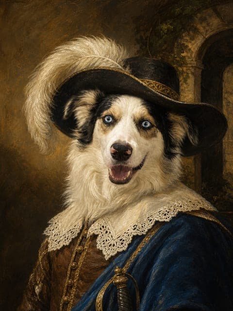 Marktportret: hond in de stijl The Musketeer