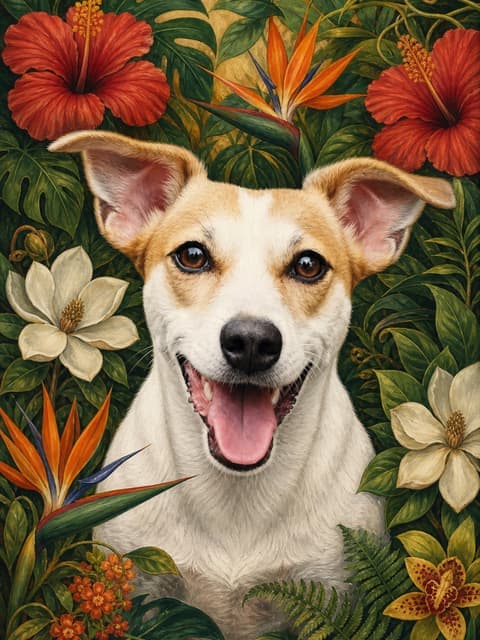 Marktportret: hond in de stijl Frida Flora