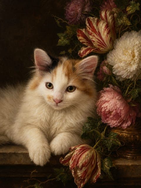 Marktportret: kat in de stijl Baroque Bouquet